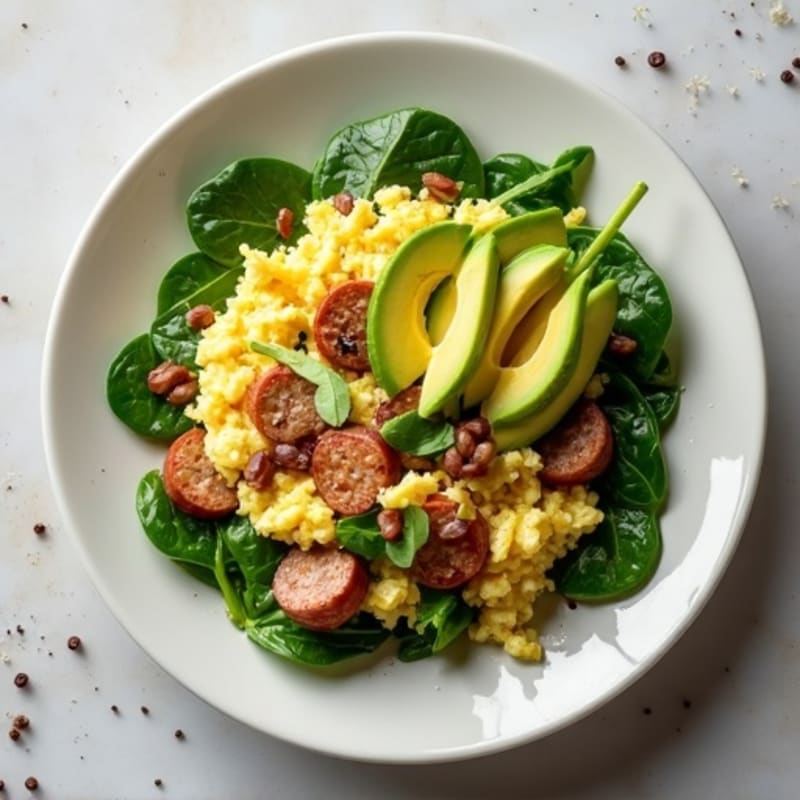 Egg White and Turkey Sausage Scramble with Spinach & Avocado
