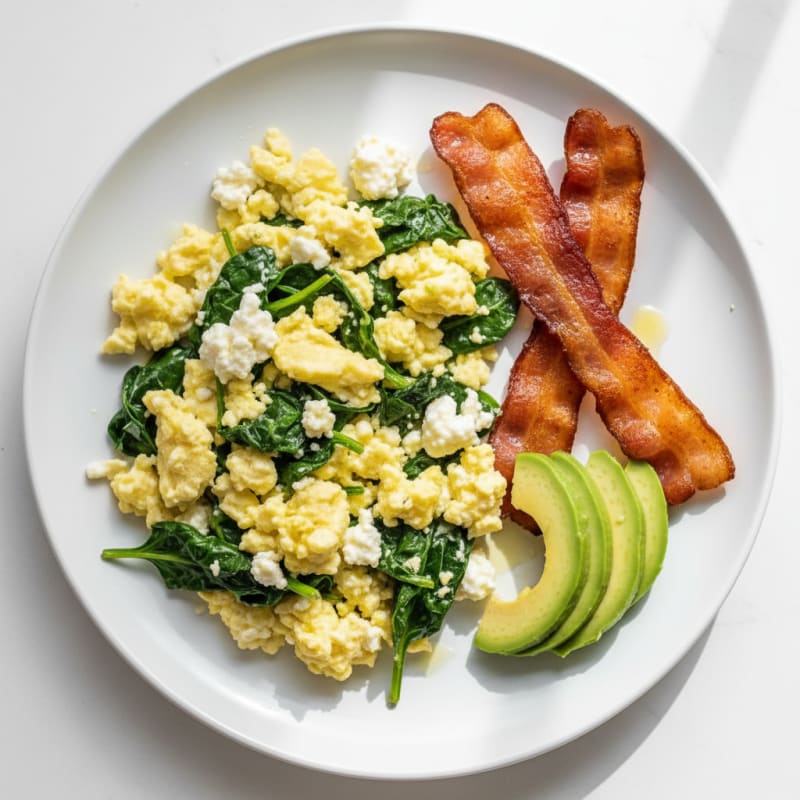 Cottage Cheese Scramble with Spinach and Turkey Bacon