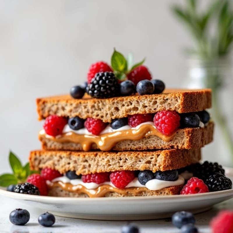 Crispy Peanut Butter and Berry Stuffed Whole Wheat Sandwich