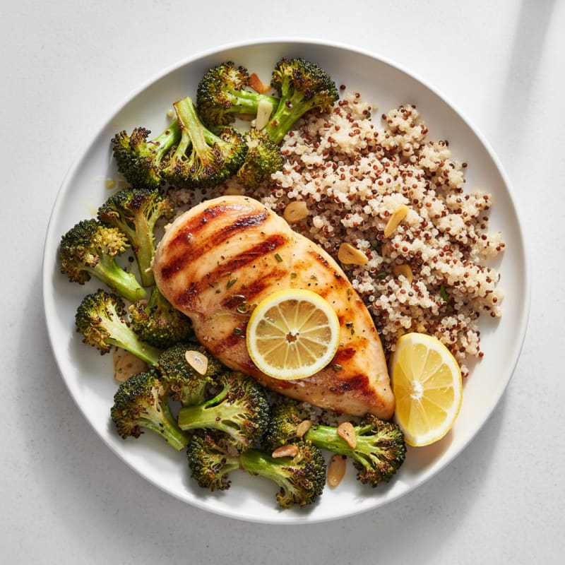 Grilled Chicken Breast with Roasted Broccoli and Quinoa