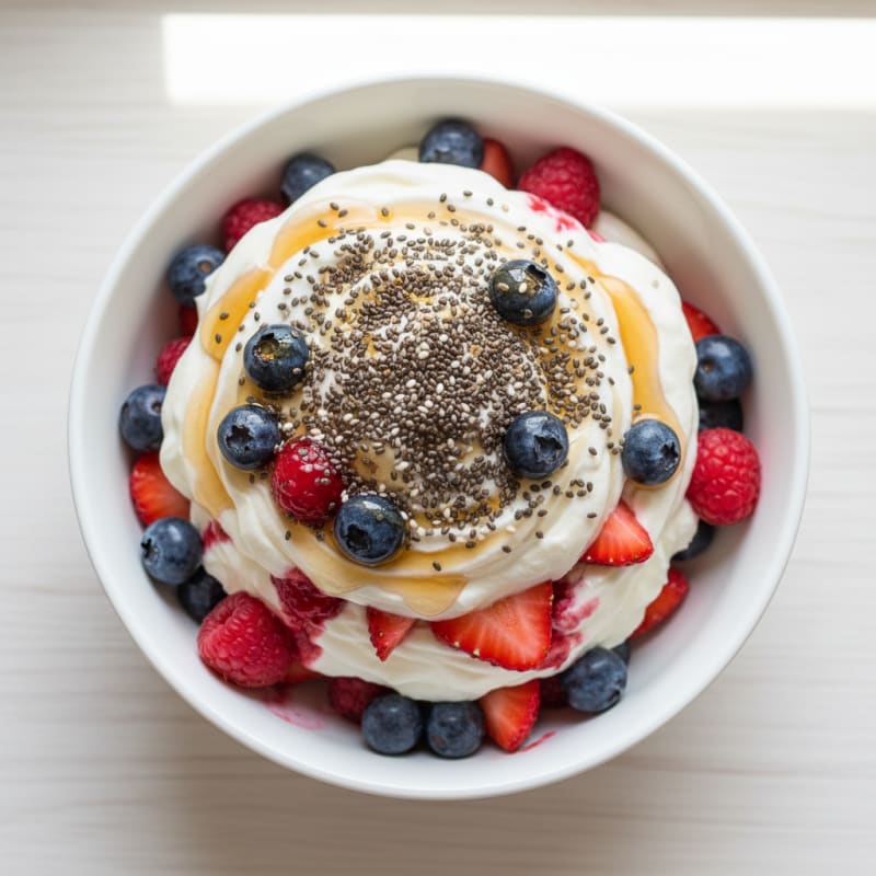 Silky Greek Yogurt Protein Parfait with Mixed Berries and Chia Seeds
