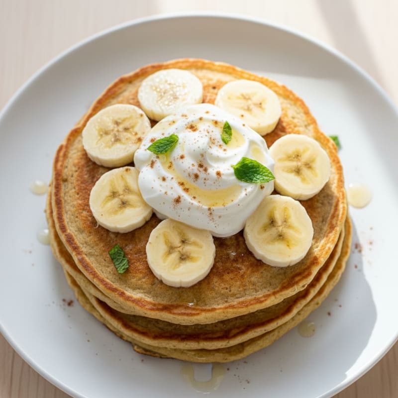 Creamy Banana Oat Cottage Cheese Pancakes