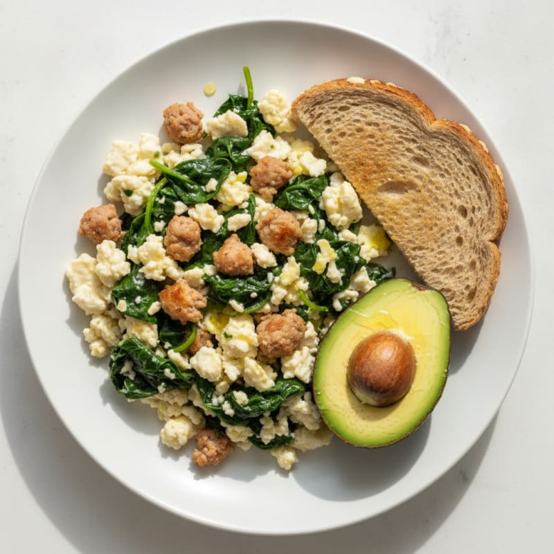 Egg White and Turkey Sausage Scramble with Spinach