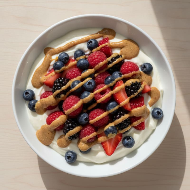 High-Protein Greek Yogurt Bowl with Mixed Berries and Almond Butter