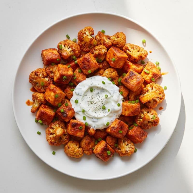 Buffalo Cauliflower and Chicken Bites with Ranch Dip