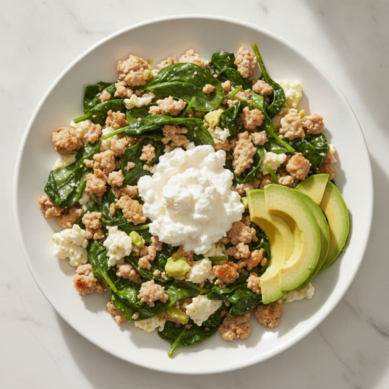 Egg White and Turkey Spinach Scramble with Cottage Cheese