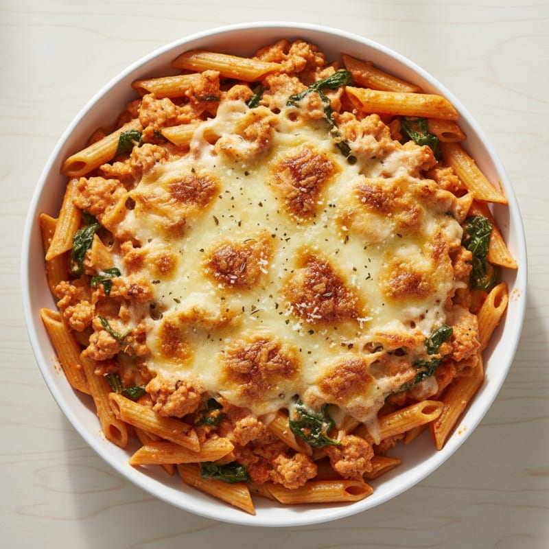 Creamy Baked Ziti with Golden Mozzarella Crust