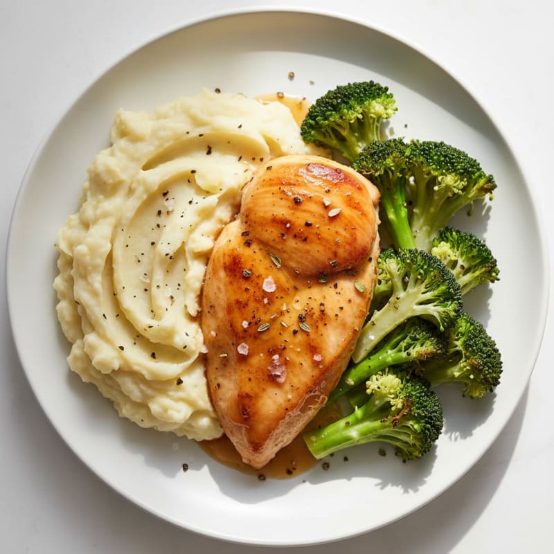 Creamy Garlic Mashed Potatoes with Herb-Roasted Chicken