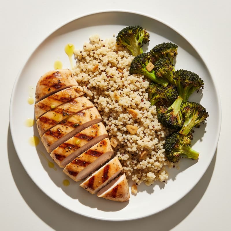 Grilled Chicken Breast with Roasted Broccoli and Quinoa
