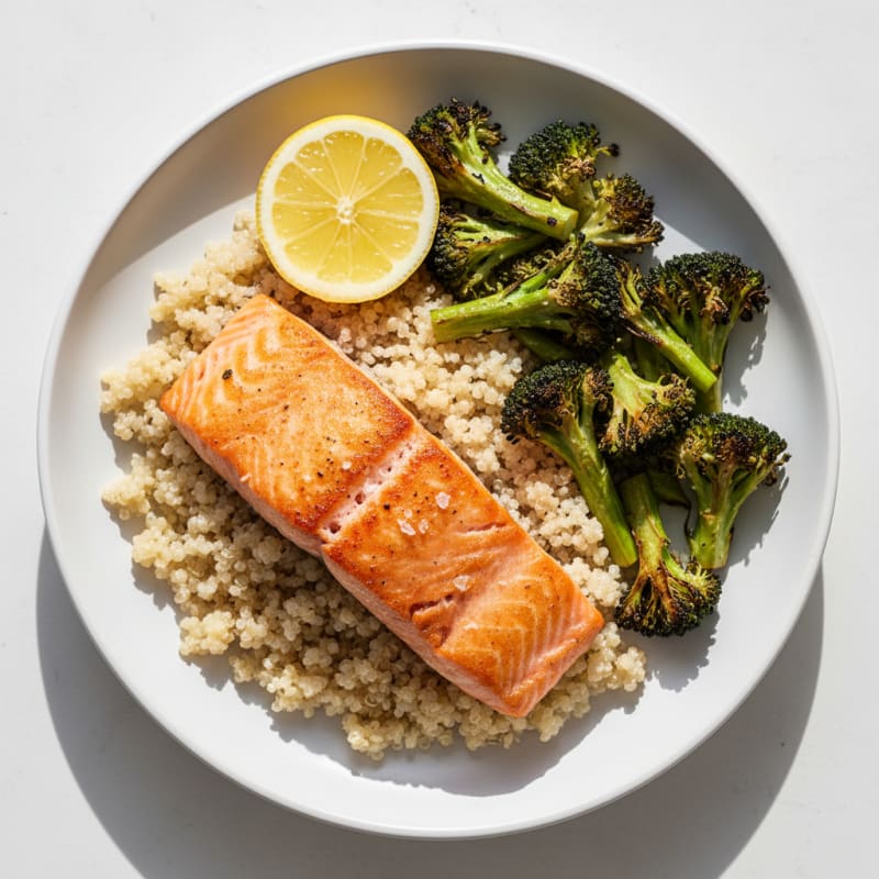 Seared Salmon with Roasted Broccoli and Quinoa