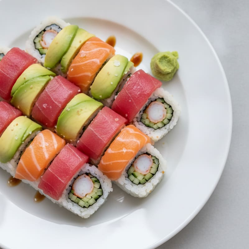 Rainbow Sushi Rolls with Wasabi