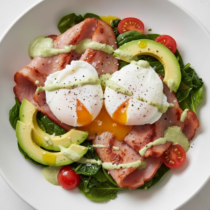 Golden Poached Eggs with Smoky Ham