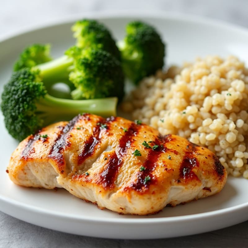 Grilled Chicken Breast with Steamed Broccoli and Quinoa