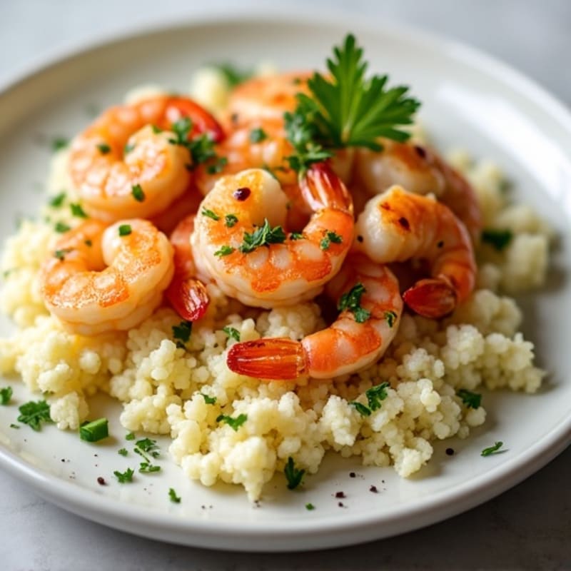 Garlic-Lemon Pan Seared Shrimp with Herb Cauliflower Rice