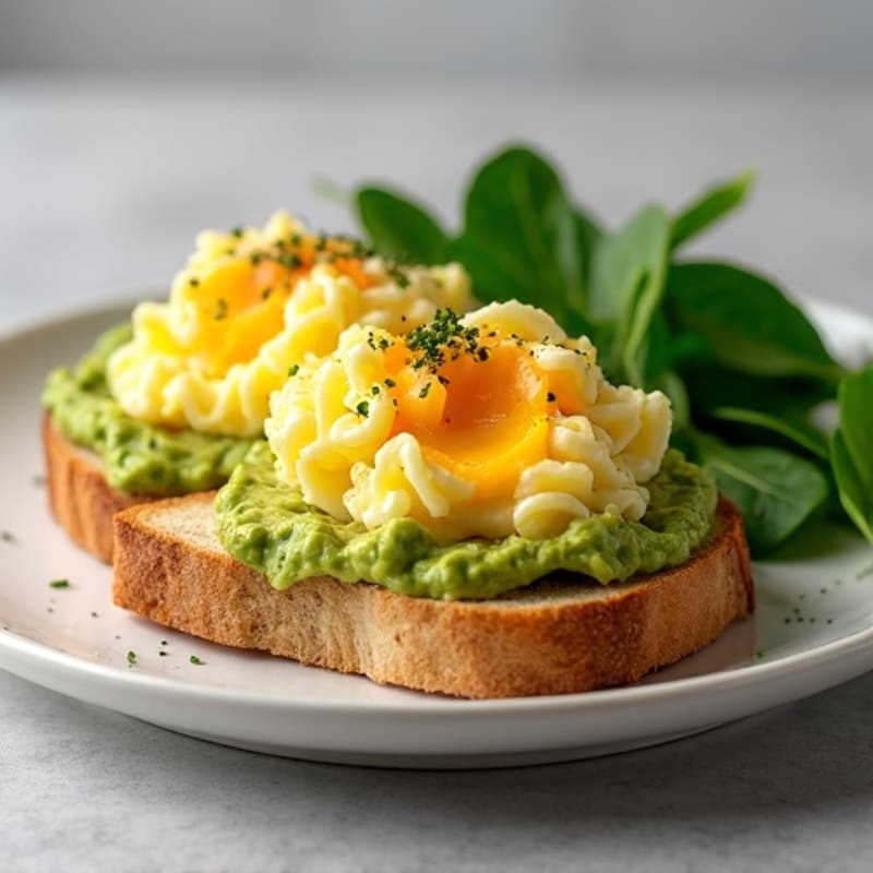 Creamy Avocado Toast with Scrambled Eggs and Fresh Greens