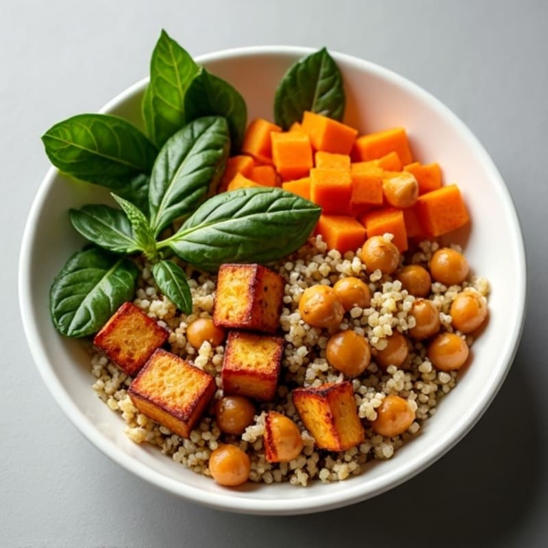 Roasted Sweet Potato Quinoa Bowl with Crispy Chickpeas