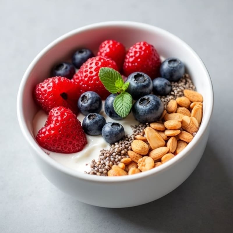 Greek Yogurt Bowl with Mixed Berries, Chia Seeds and Almond Butter