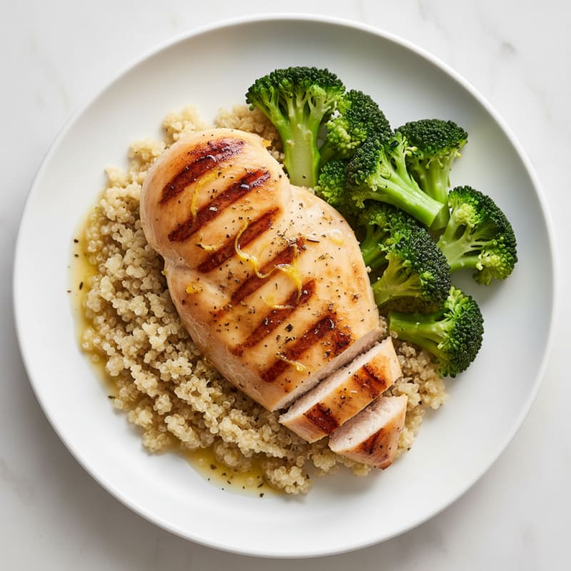 Grilled Chicken Breast with Quinoa and Steamed Broccoli