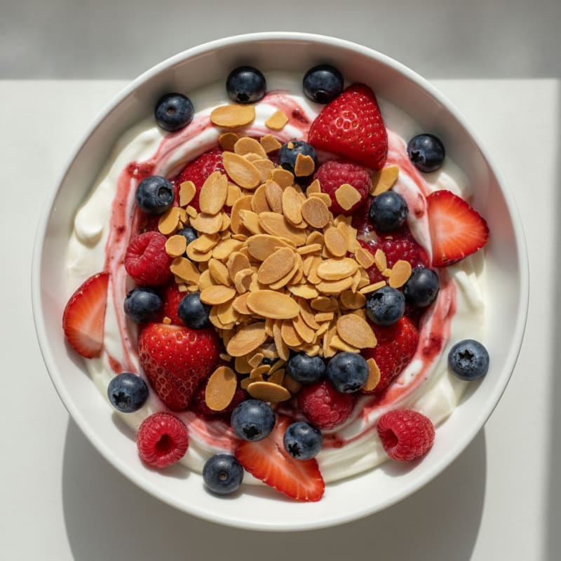 Greek Yogurt Protein Parfait with Mixed Berries and Almonds