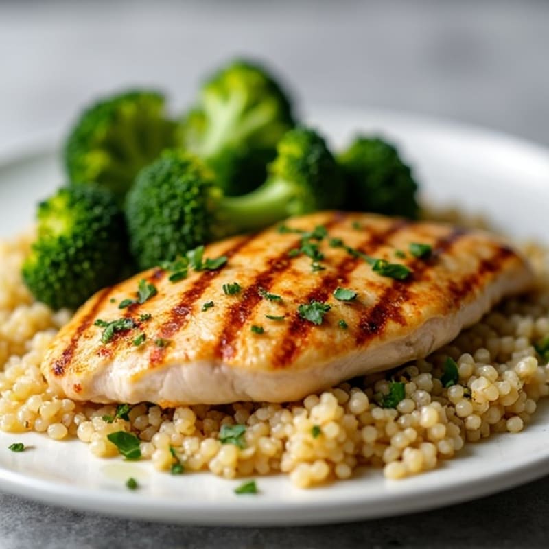 Grilled Chicken Breast with Quinoa and Roasted Broccoli