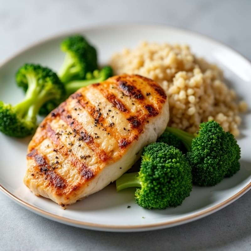 Grilled Chicken Breast with Steamed Broccoli and Quinoa