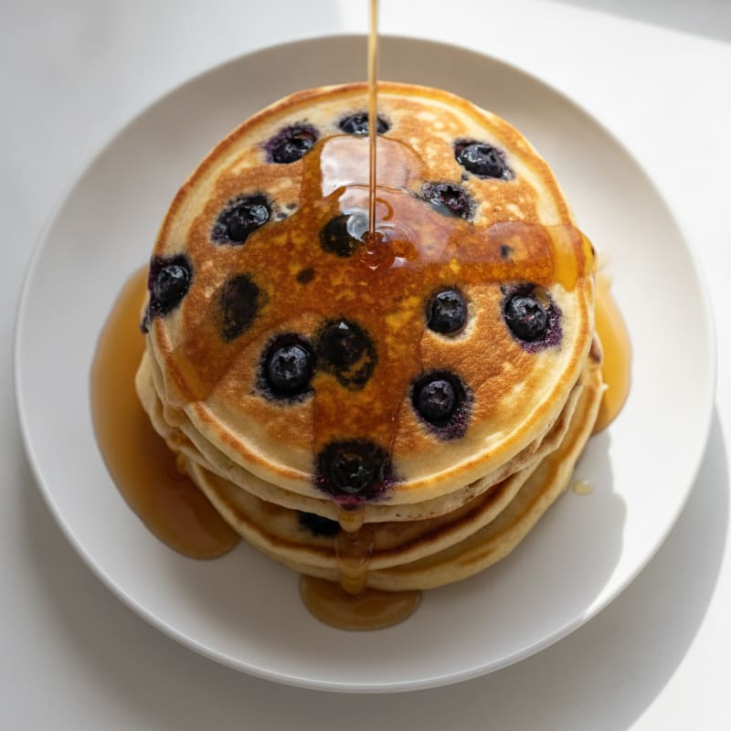Blueberry Ricotta Pancakes with Maple Syrup