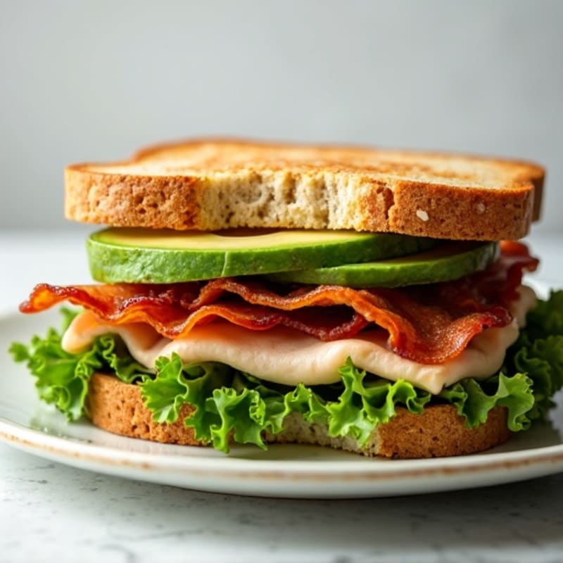 Crispy Turkey Bacon and Avocado Sandwich with Fresh Greens