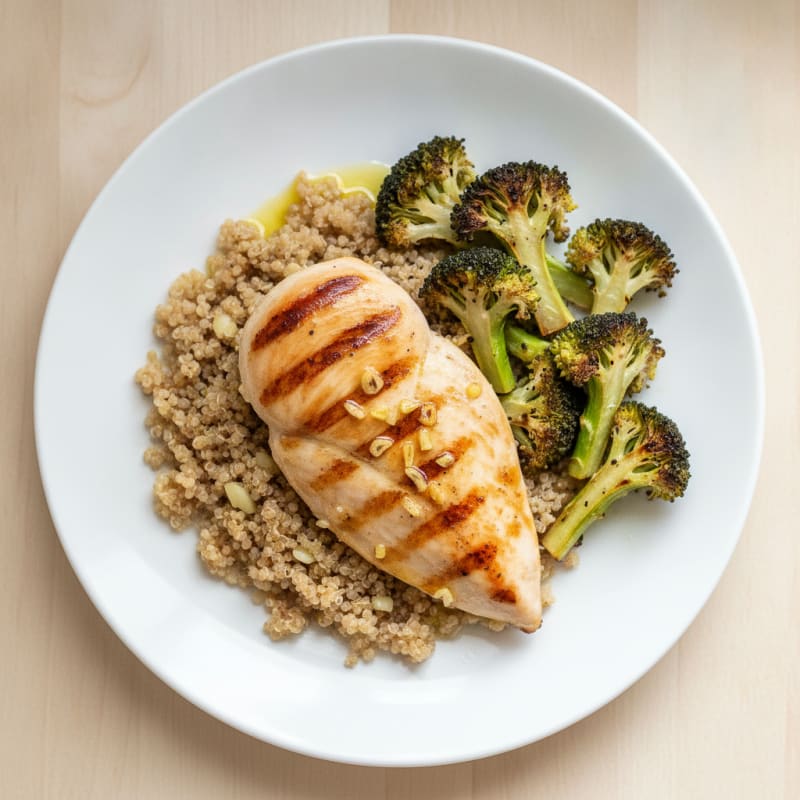 Grilled Chicken Breast with Quinoa and Roasted Broccoli