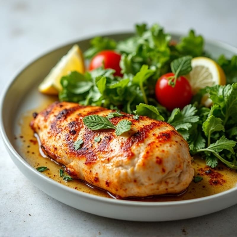 Roasted Spiced Chicken with Fresh Herb Salad and Creamy Lemon Garlic Dressing