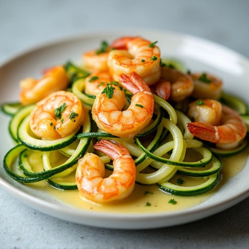 Skillet Garlic Butter Shrimp with Fresh Zucchini Noodles