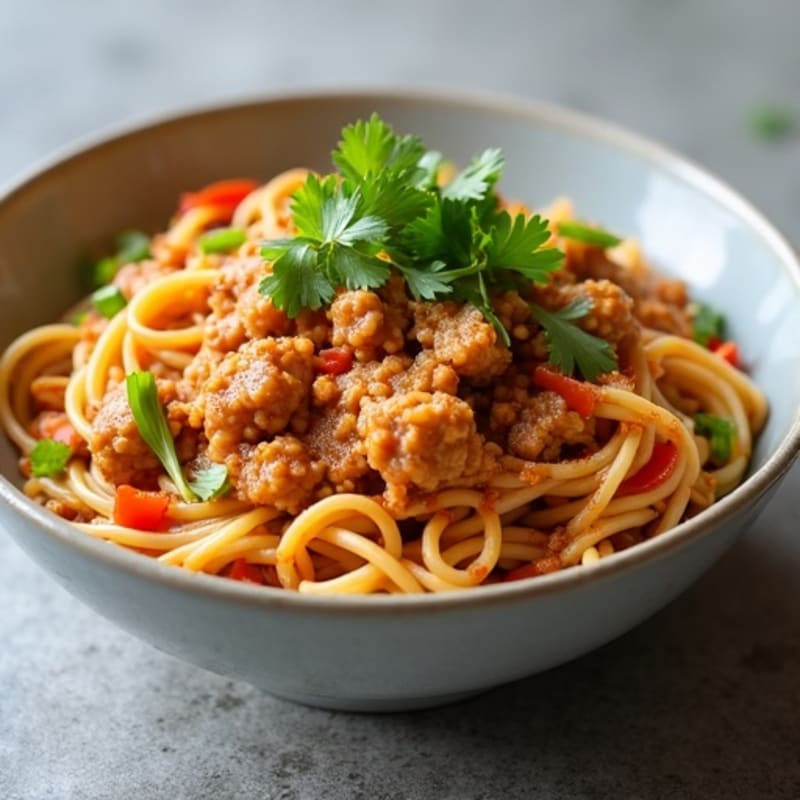 Spicy Numbing Peanut Noodles with Savory Ground Chicken