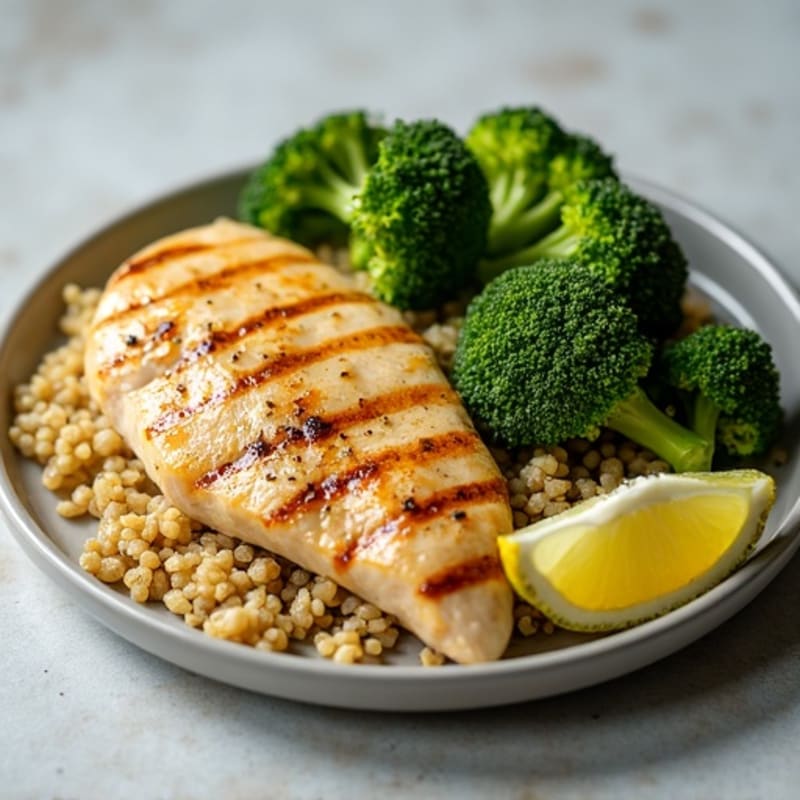 Grilled Chicken Breast with Roasted Broccoli and Quinoa