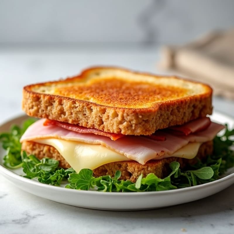 Crispy Whole Grain Ham and Swiss Melt with Fresh Greens