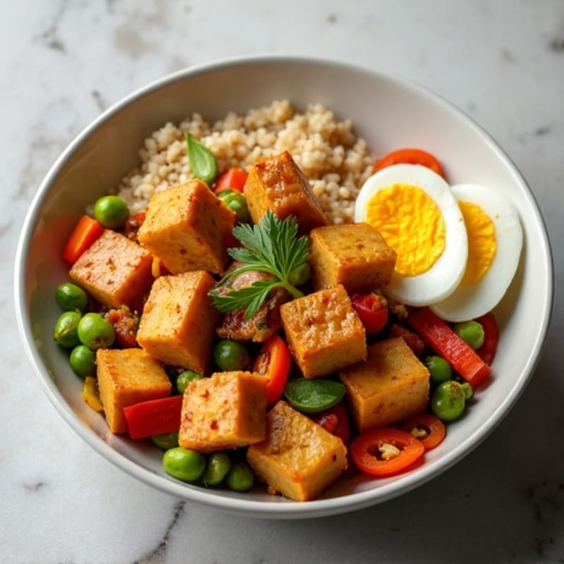 Crispy Tofu and Vegetable Stir Fry with Brown Rice