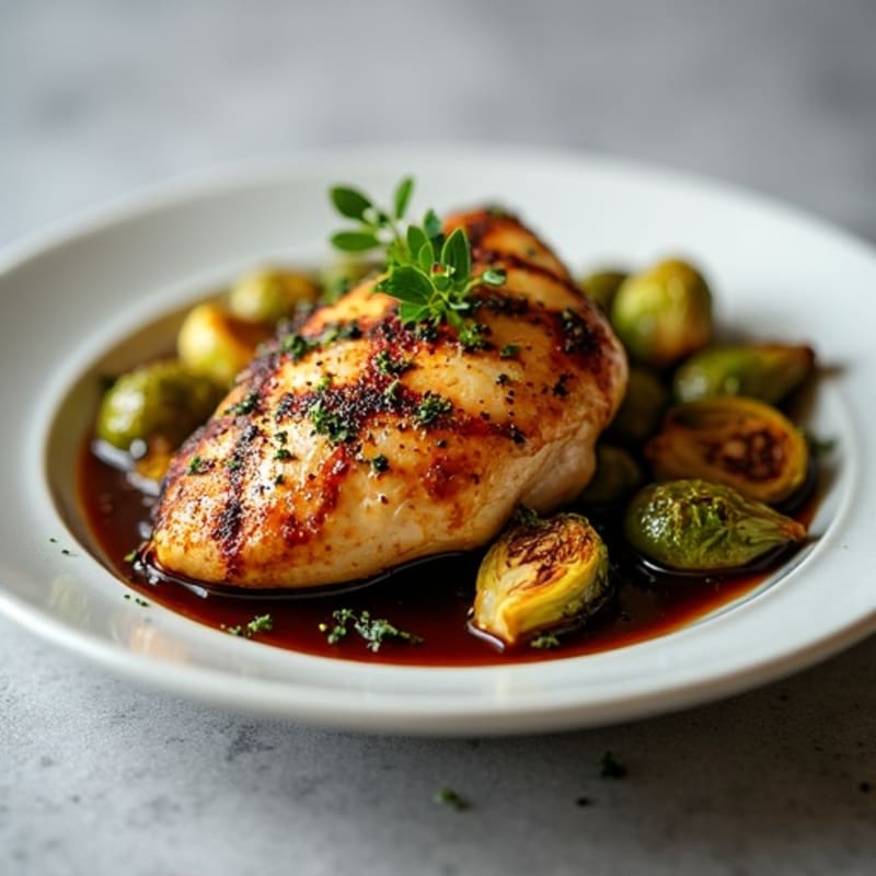 Herb-Roasted Chicken with Crispy Balsamic Glazed Brussels Sprouts