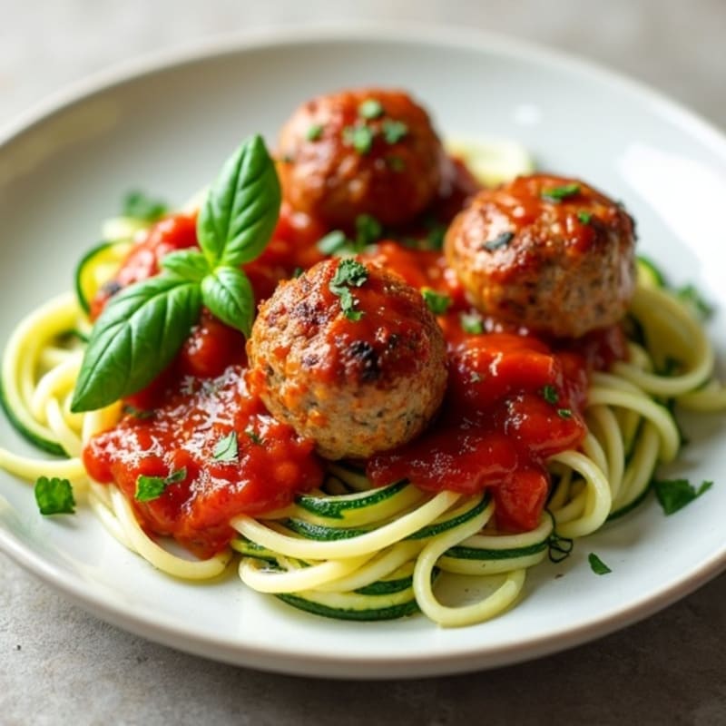 Lean Turkey Meatballs with Zucchini Noodles and Fresh Marinara