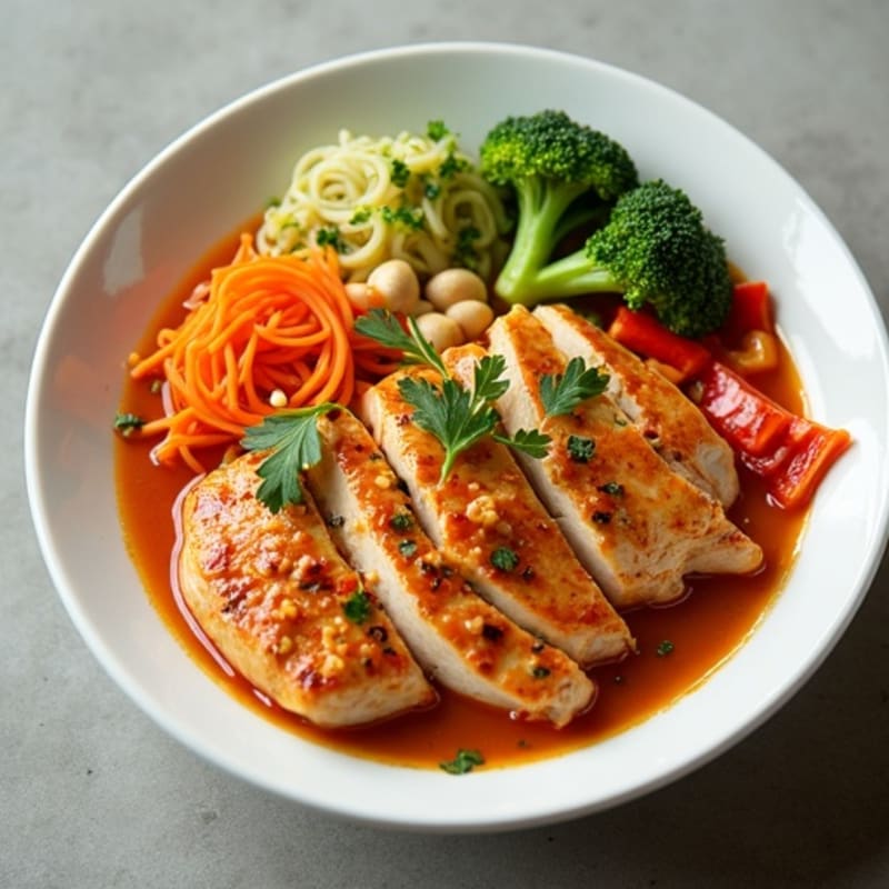 Spicy Sriracha Chicken Ramen with Fresh Crispy Vegetables