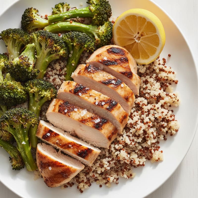 Grilled Chicken Breast with Quinoa and Roasted Broccoli