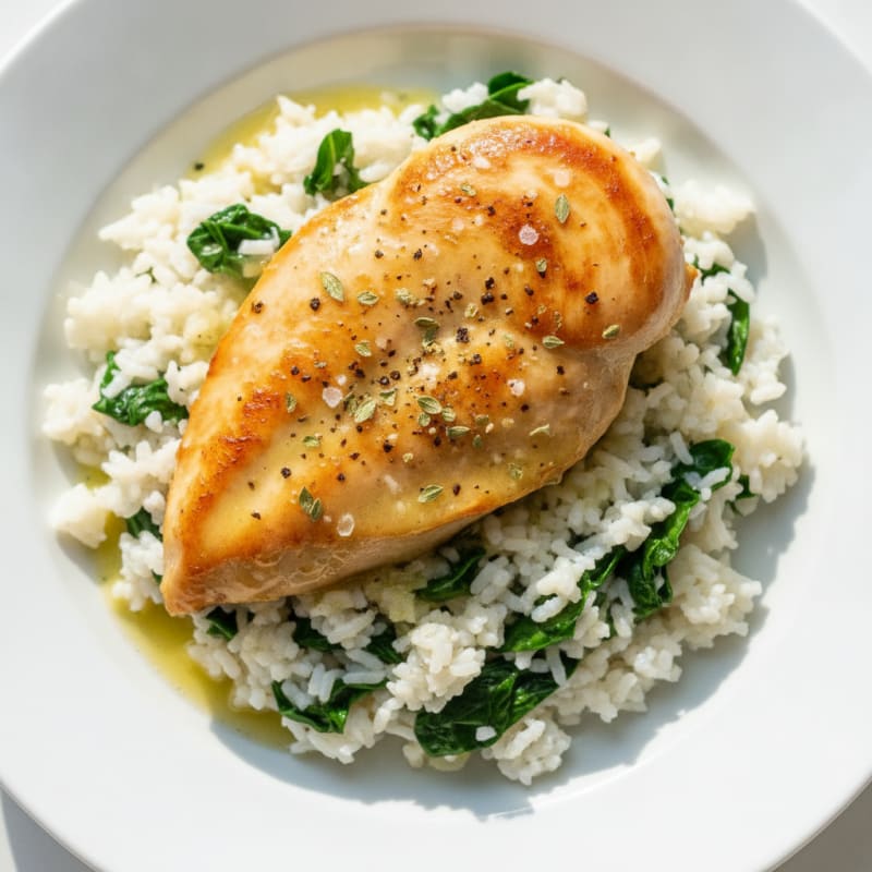 Lemon Herb Chicken with Spinach Rice