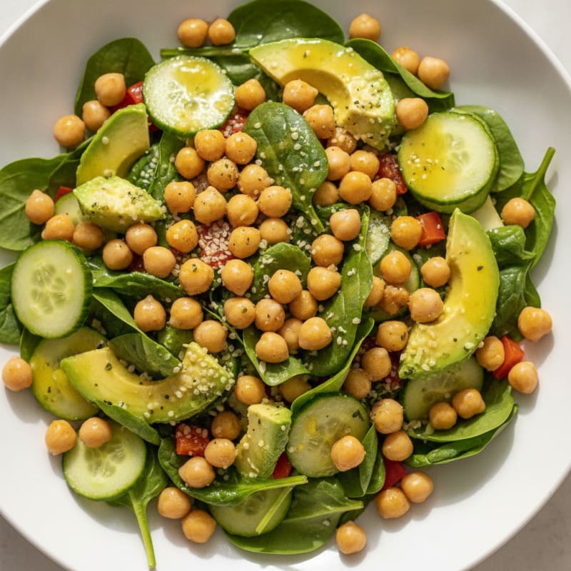 Chickpea and Avocado Crunch Salad with Lemon Dressing