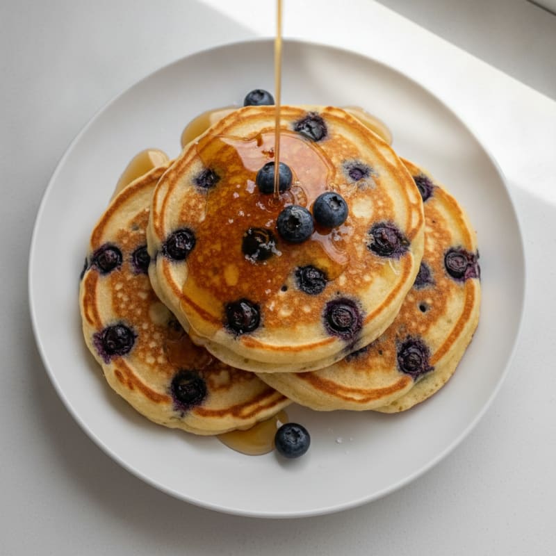 Blueberry Ricotta Pancakes with Maple Syrup