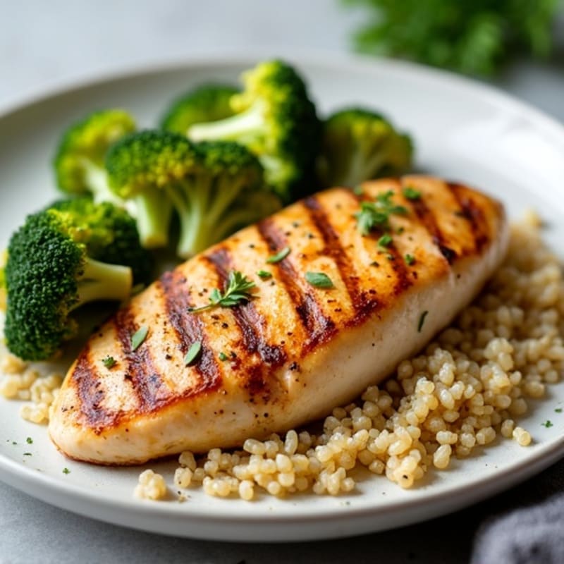 Grilled Chicken Breast with Roasted Broccoli and Quinoa