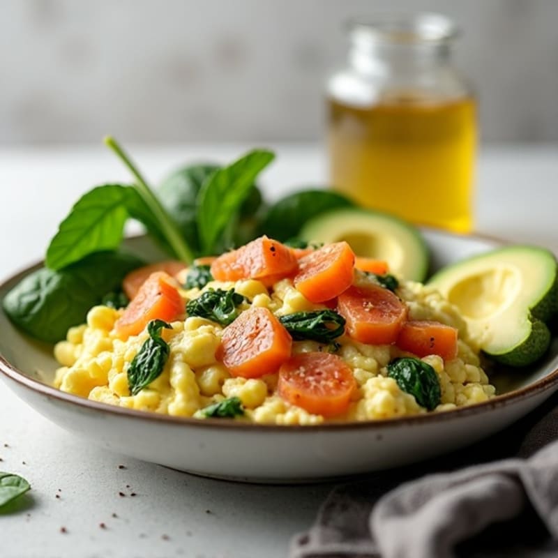 Smoked Salmon Scramble with Spinach and Avocado