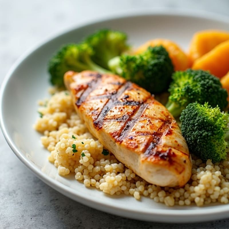 Grilled Chicken Breast with Quinoa and Roasted Broccoli