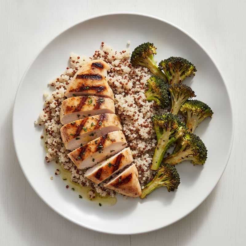Grilled Chicken Breast with Quinoa and Roasted Broccoli