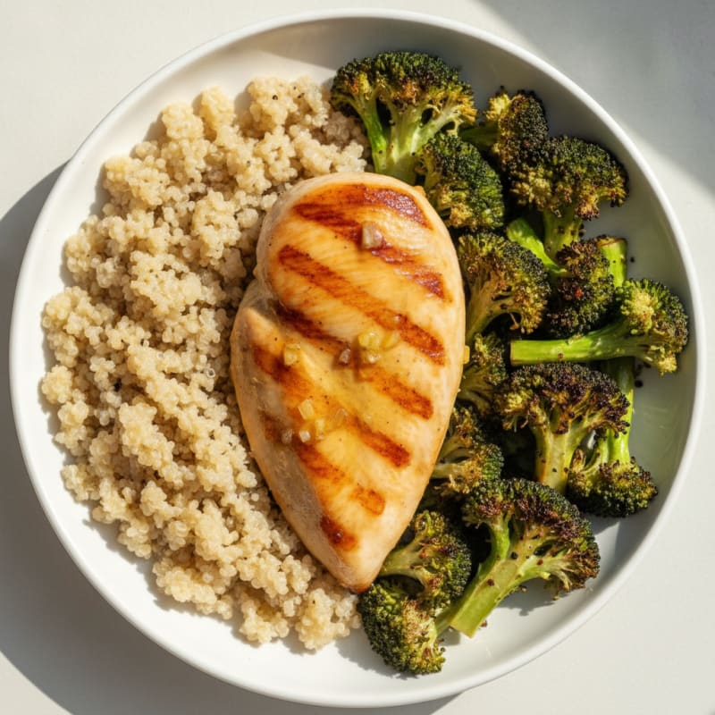 Grilled Chicken Breast with Roasted Broccoli and Quinoa