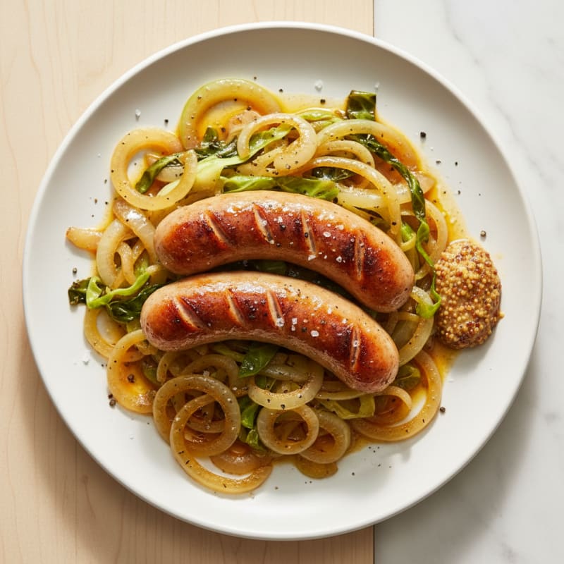 Chicken Bratwurst with Caramelized Onions