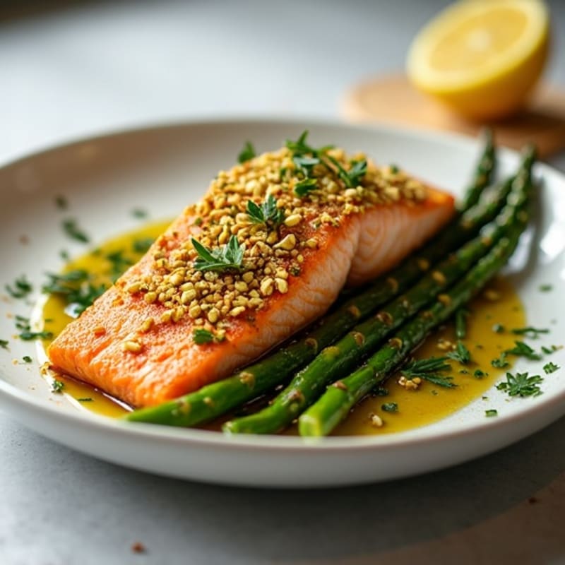 Crispy Pistachio-Crusted Salmon with Lemon-Herb Roasted Asparagus