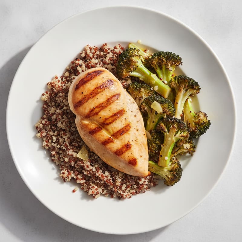 Grilled Chicken Breast and Quinoa Salad with Roasted Broccoli