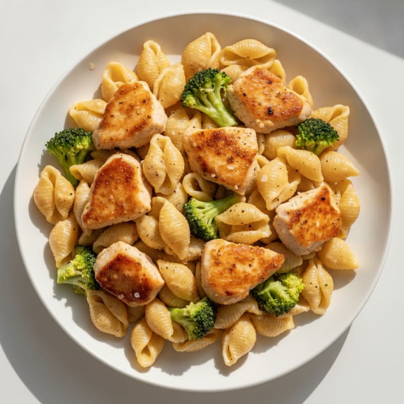 Organic Shells and Real Aged Cheddar with Pan-Seared Chicken